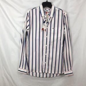 Tommy Jeans Mens Long Sleeve Pinstripe Buttons Down Dress Shirt Size S NWT